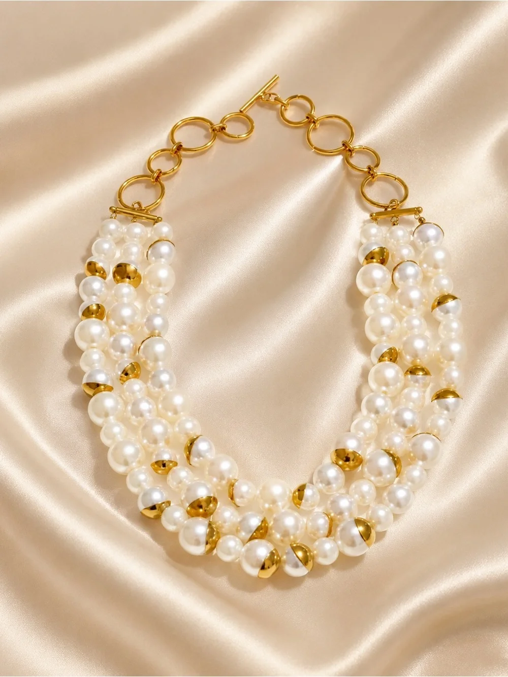 White Multi-Strand Pearl Collar Necklace